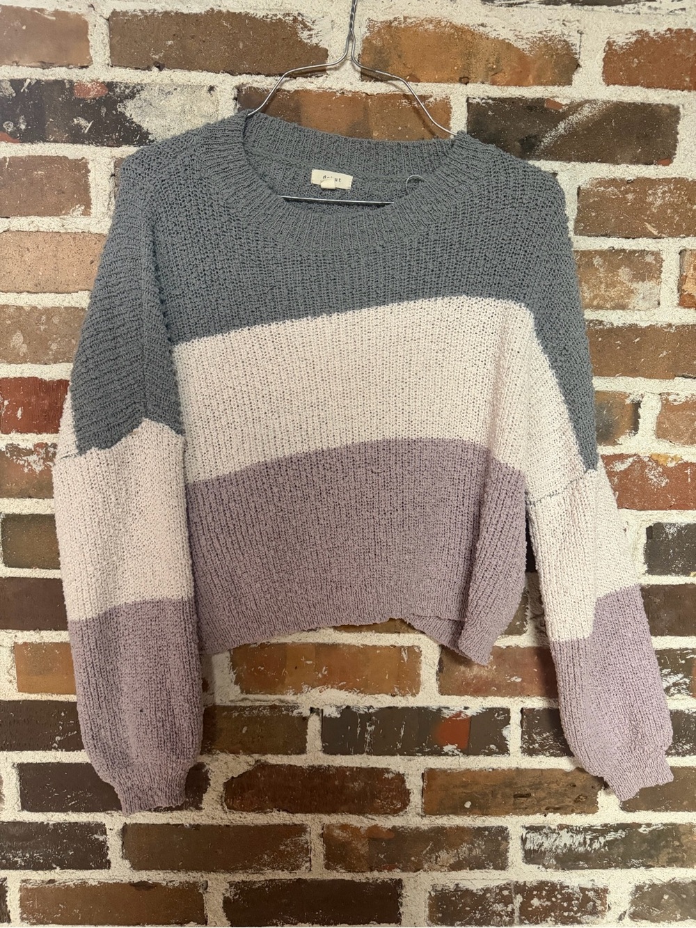 debut Gray, Cream & Lilac Colorblock Crewneck Sweater